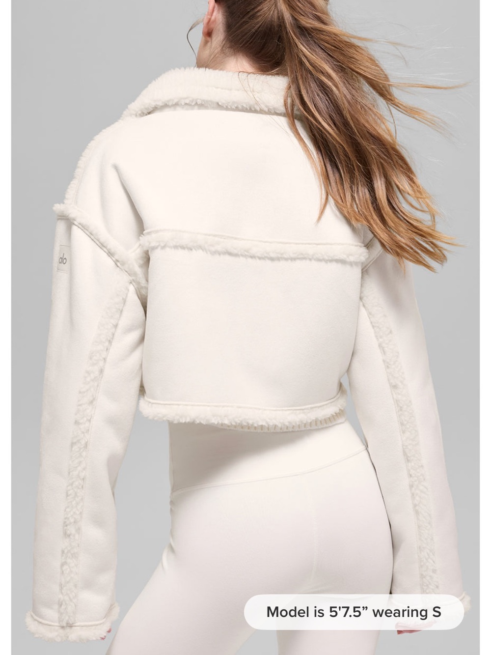 ALO Yoga Cream Cropped Teddy Sherpa Jacket - Picture 3 of 3
